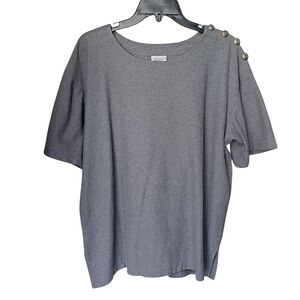 Vintage Bobbie Brooks Gray Short Sleeve Top With Shoulder Buttons - Medium
